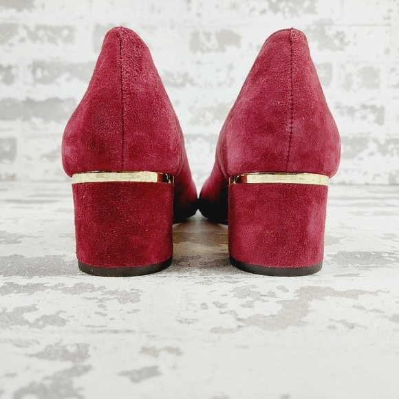 Ann Taylor Burgundy Suede Rounded Toe Block Heels Pumps Shoes V474 - Picture 6 of 12